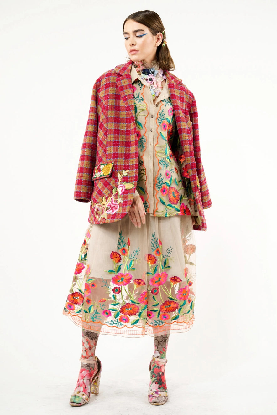 Falda bordada diseño tulipanes, estilo vintage. Atelier Federici, Altea España