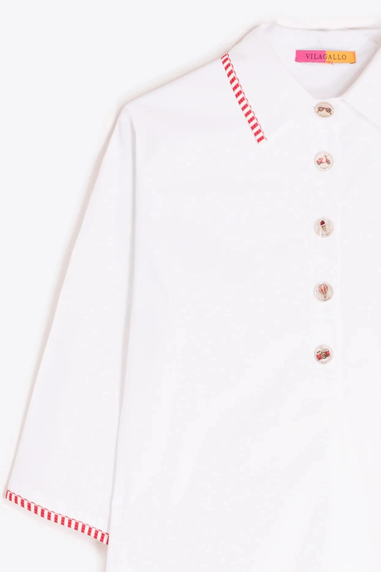 Vestido Blanco Ribete Rojo