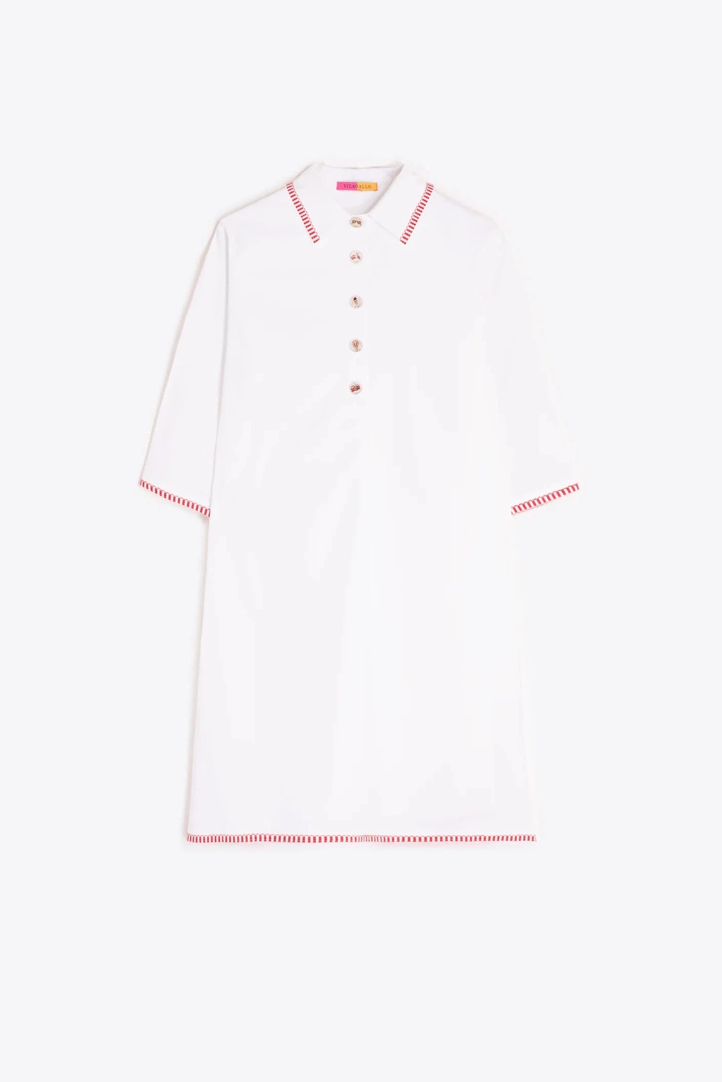 Vestido Blanco Ribete Rojo