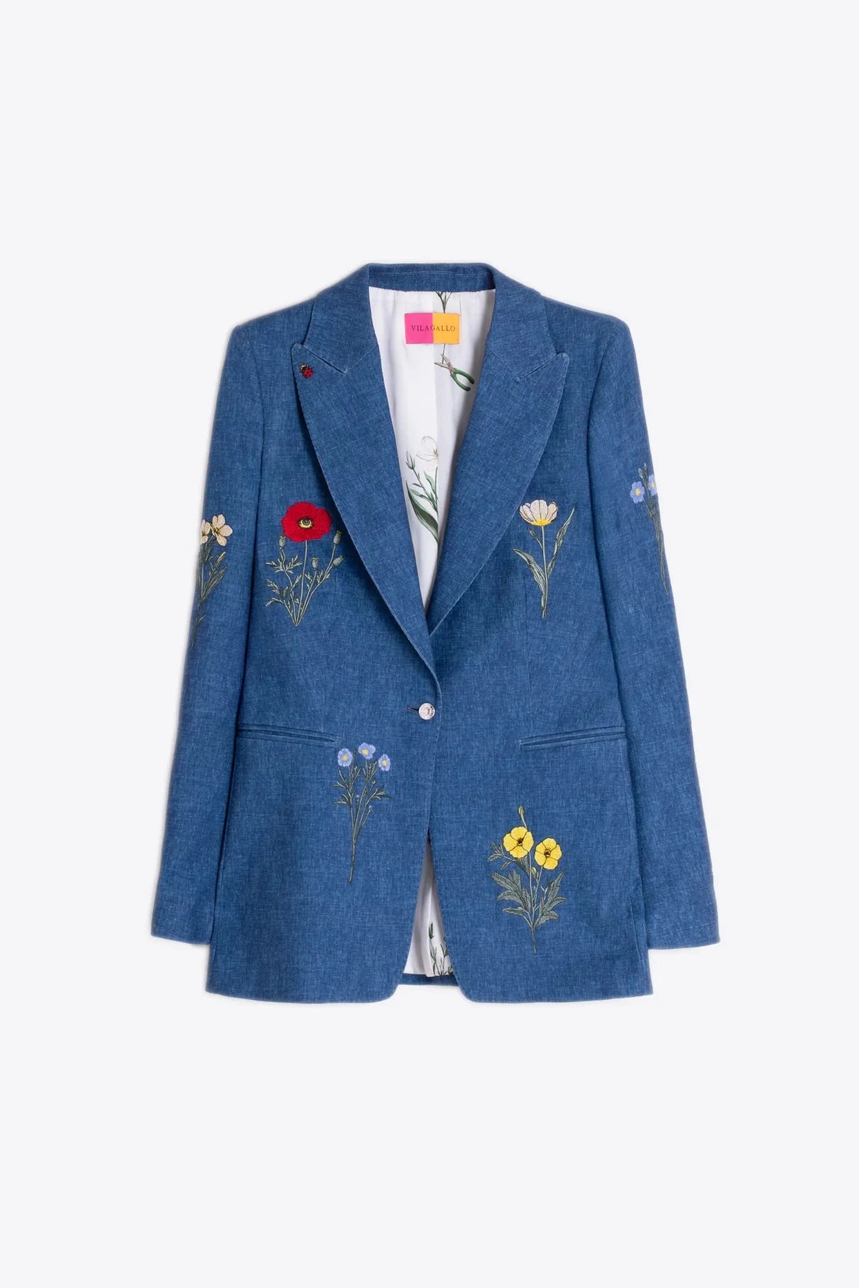 Chaqueta Azul Flores Bordadas