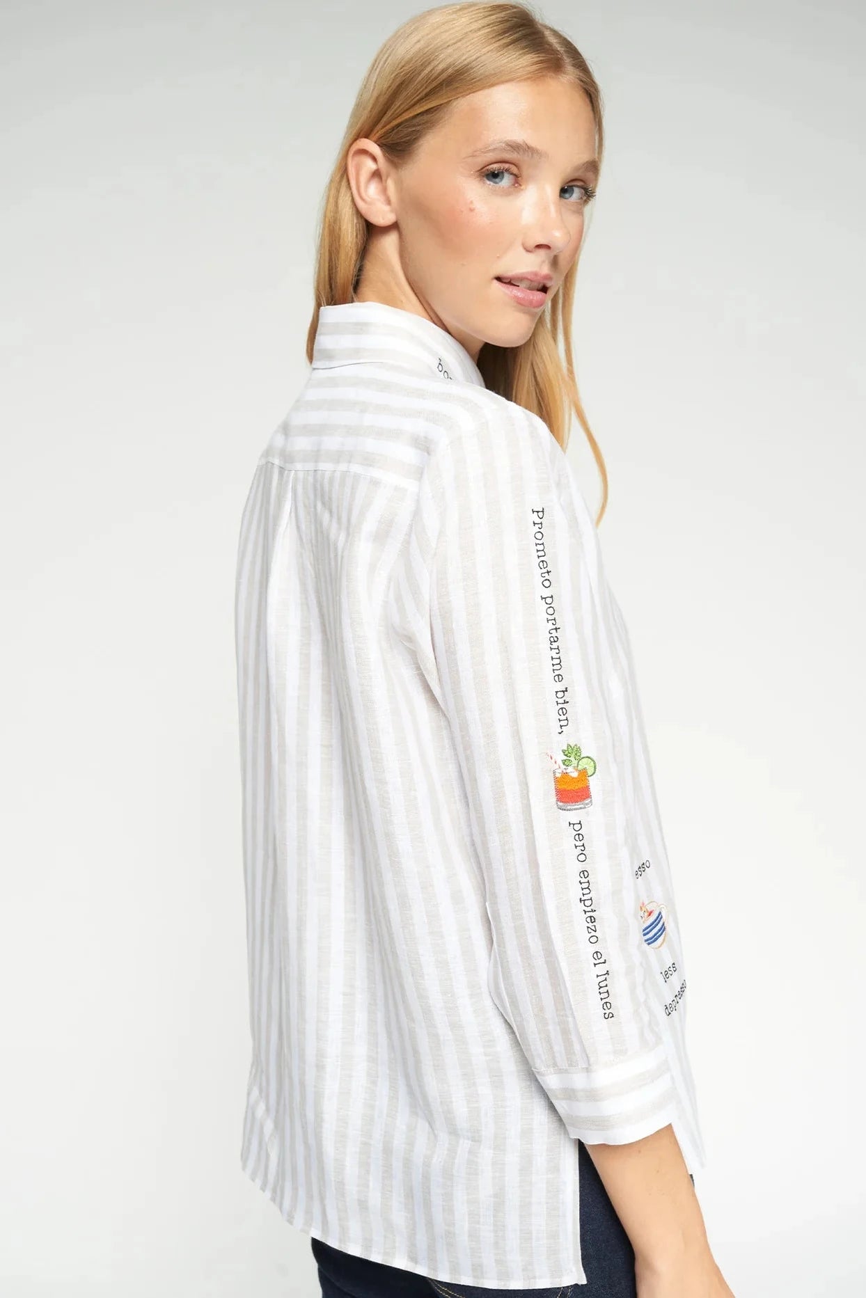 Camisa Rayas Beige Bonjour