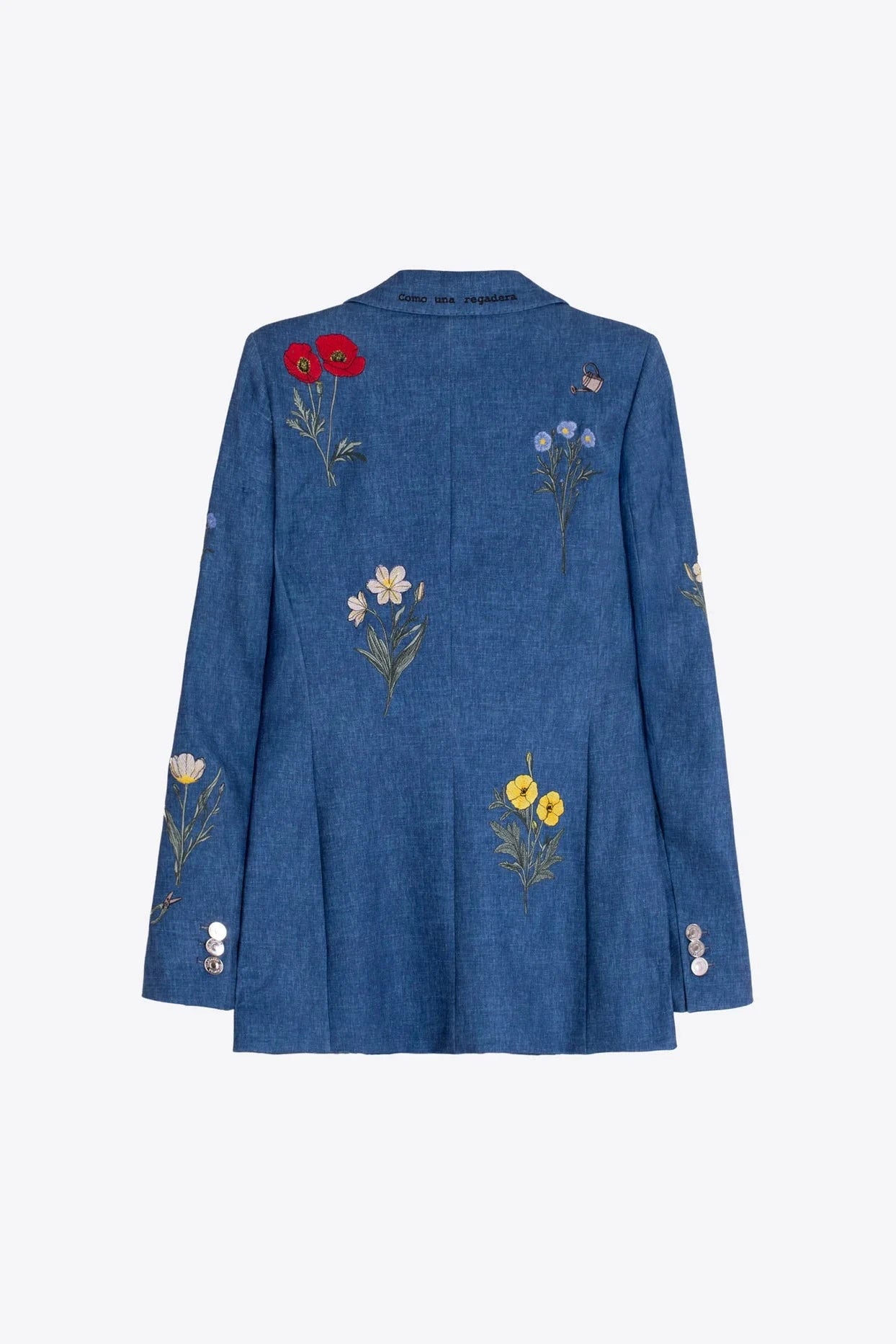 Chaqueta Azul Flores Bordadas