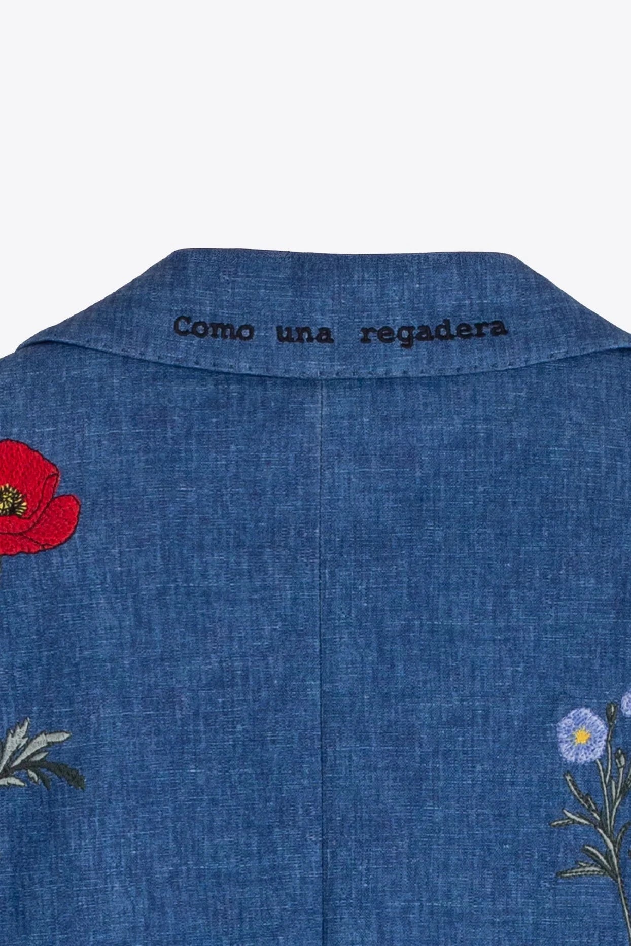 Chaqueta Azul Flores Bordadas