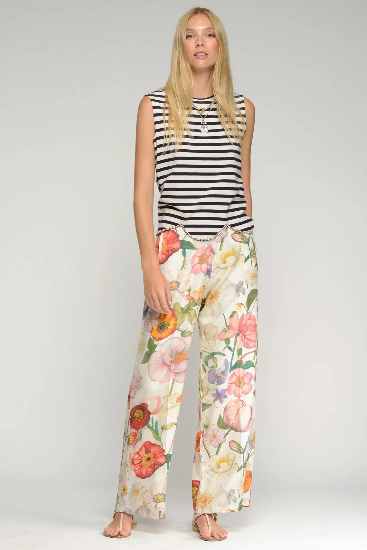 Pantalón Estampado Flores Multicolor
