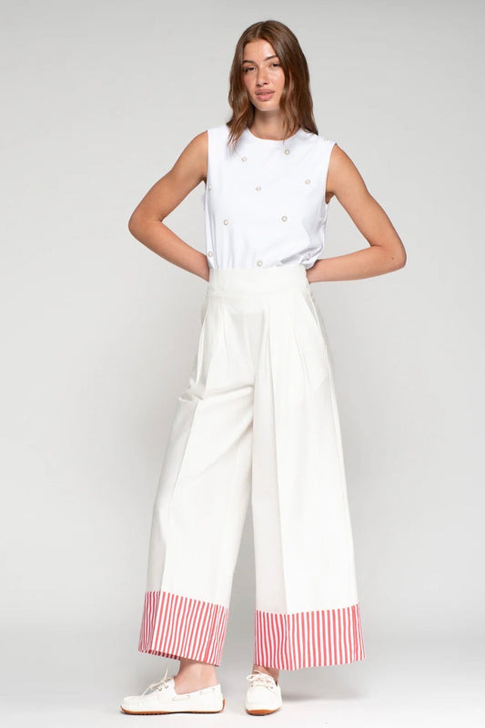 Pantalón Blanco Rayas Rojas