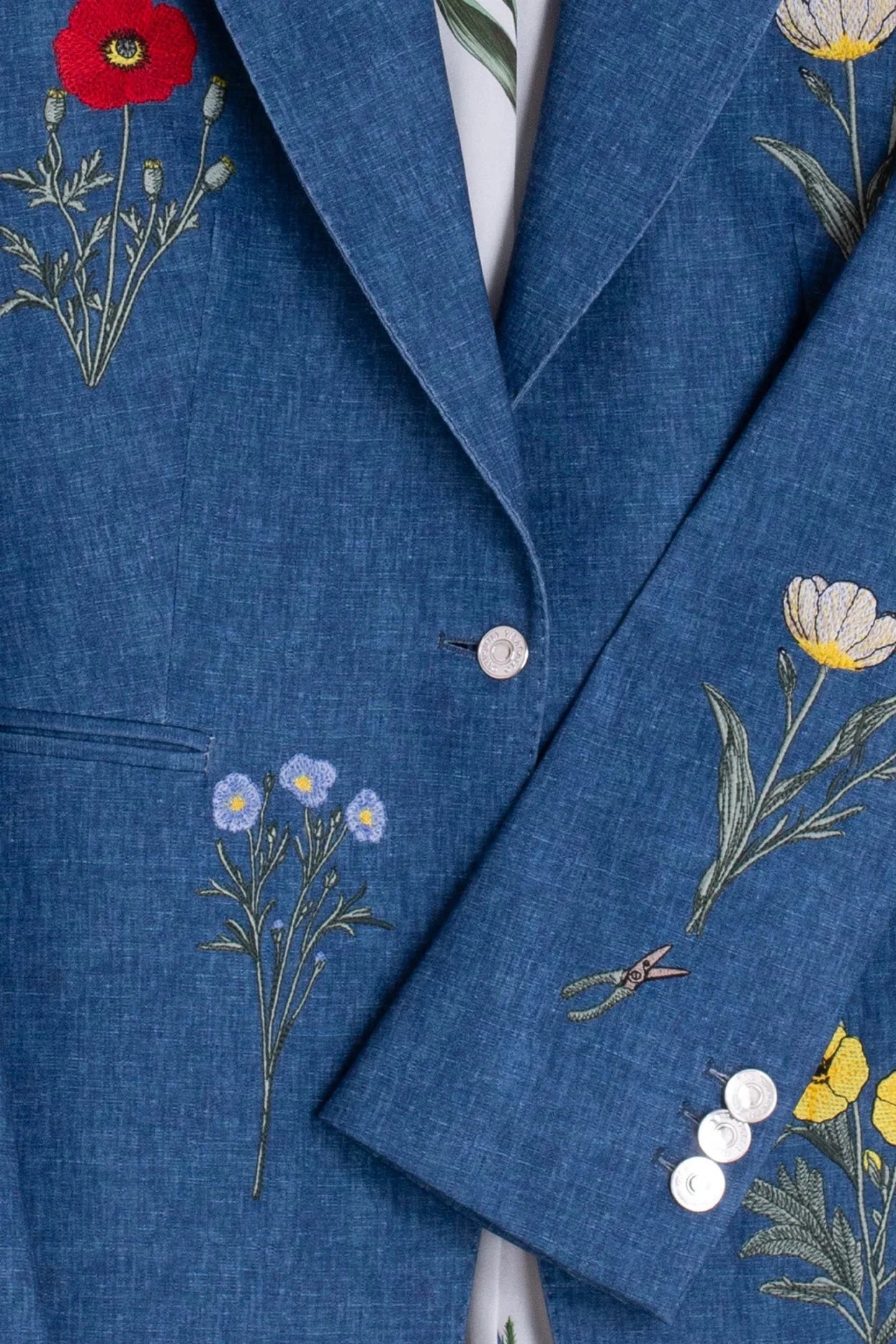 Chaqueta Azul Flores Bordadas