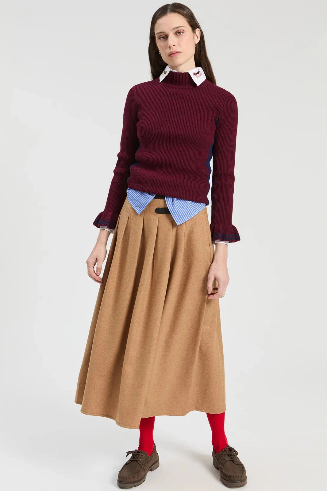 Falda Larga Beige Tweed