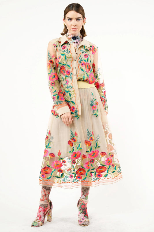 Falda bordada diseño tulipanes, estilo vintage. Atelier Federici, Altea España