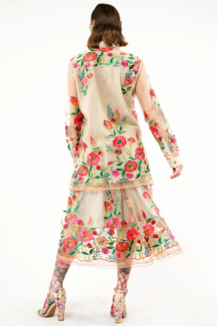 Falda bordada diseño tulipanes, estilo vintage. Atelier Federici, Altea España