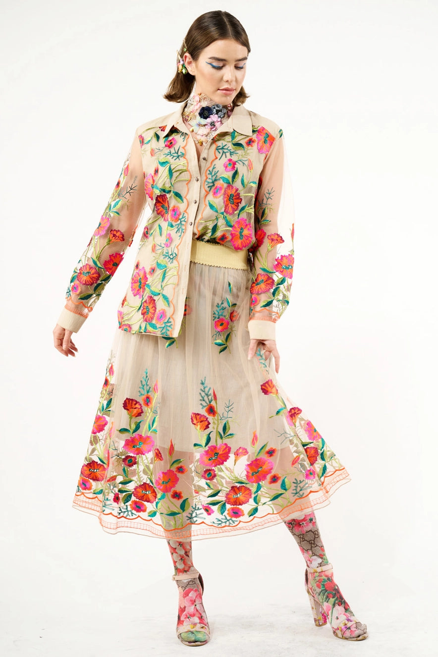 Falda bordada diseño tulipanes, estilo vintage. Atelier Federici, Altea España