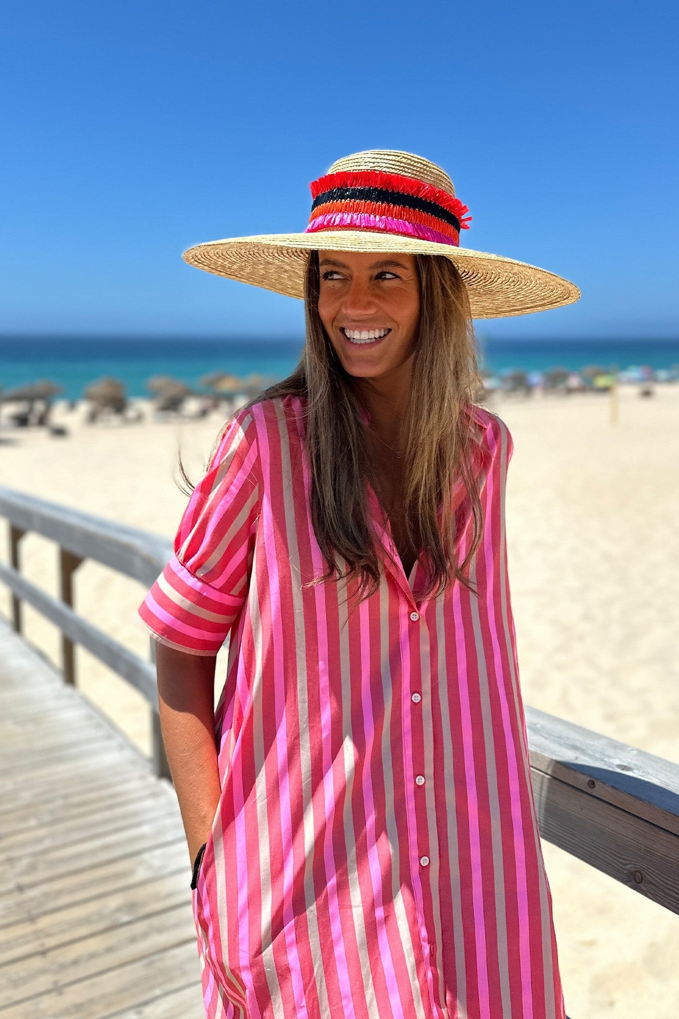 Vestido Camisero Rayas Rosa