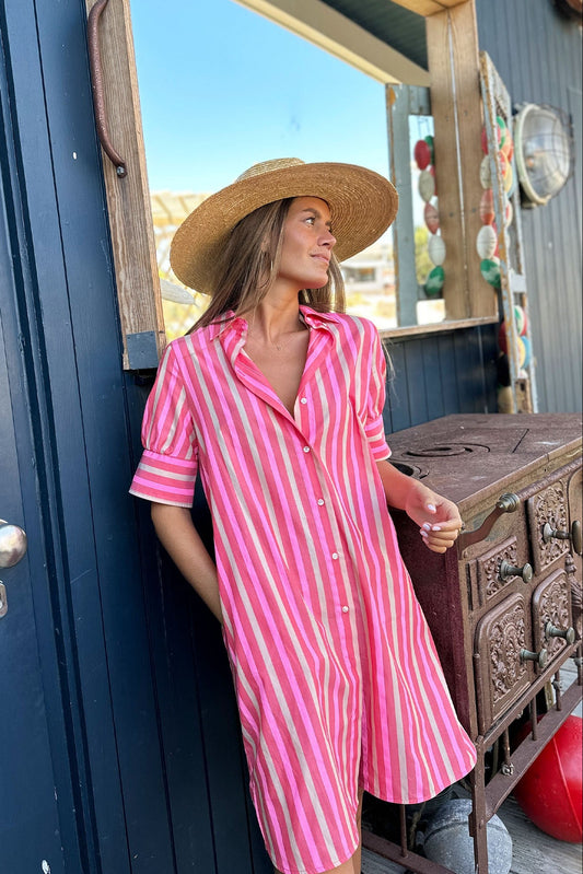 Vestido Camisero Rayas Rosa